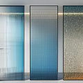 Glass Room Dividers With Blue Gradient Grid And Golden Textured Panels