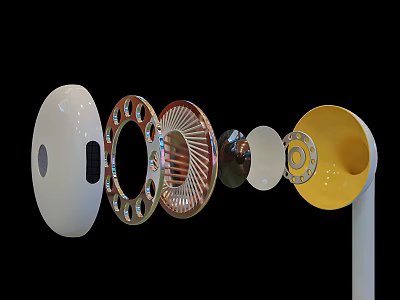 Commercial Equipment Components Featuring Diverse Circular Designs White Brown Yellow Finishes Textured Surfaces Perforations 3d model