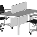 Modern Office Desk Setup With Ergonomic Chairs And Drawer Cabinet 3d model