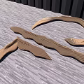 Golden Wave Shaped Landscape Seats With Modern Striped Design And Gray Wooden Floor