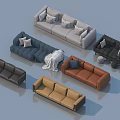 Modern Sofa Set With Various Colors Decorative Pillows And Throw Blanket 3d model
