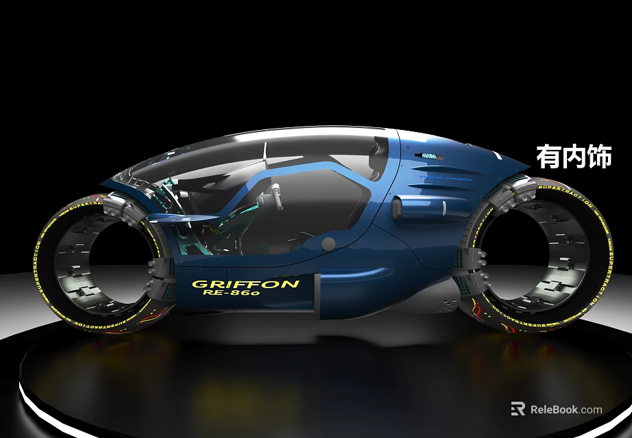 GRIFFON Functional Vehicle With Blue Futuristic Design Transparent Cockpit And Large Wheels 3d model 