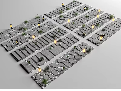 Creative Garden Path Paving Design With Stone Slabs Lighting And Green Plants 3d model
