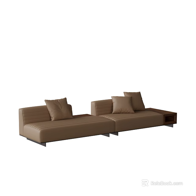 Modern Brown Sectional Sofa With Striped Design Cushions And Side Table 3d model