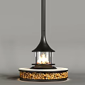 Modern Freestanding Fireplace with Black Chimney Glass Front Flames and Wood Logs Base