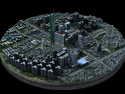Aerial City Planning Model Featuring High Rise Buildings Road Networks And Green Spaces 3d model