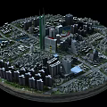 Aerial City Planning Model Featuring High Rise Buildings Road Networks And Green Spaces