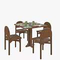 Classic Wooden Dining Table And Chairs Set With Plates Glasses And Cutlery