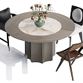 Dining table and chair combination round table 3d model