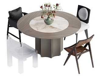 Dining table and chair combination round table 3d model