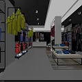 Modern Clothing Store Interior With Display Racks Apparel And Wall Posters