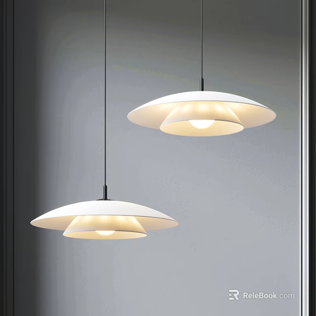 Modern White Pendant Lights Design With Two Hanging Lamps In Interior Space 3d model 