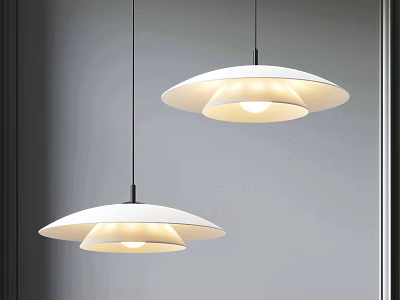 Modern White Pendant Lights Design With Two Hanging Lamps In Interior Space 3d model