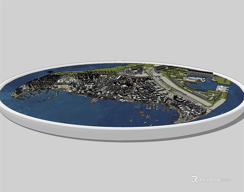 Commercial Equipment Circular Model With Detailed City And Airport Map 3d model 