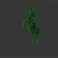 Black Metal Horse Sculpture Rear Legs Standing Front Legs Raised Against Gray Background With Reflection