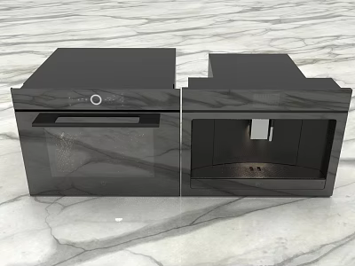 Modern Black Kitchen Appliances With Glass Fronts And Sleek Design On Marble Countertop 3d model