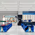 Modern Blue Themed Specialty Store Interior With Wine Bottles Display And Blue Counters