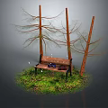 Wooden Outdoor Bench in Natural Setting with Trees and Green Grass
