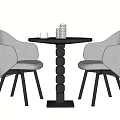 Modern Round Table With Black Base And Light Gray Curved Backrest Chairs 3d model