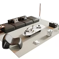 Modern Leather Sofa and Coffee Table Set with Accent Chair Floor Lamp and Area Rug