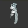 3D Game Movie Character With Blue Long Braided Hair And Decorative Tassels