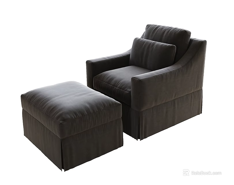 Dark Gray Fabric Single Sofa with Matching Ottoman in Modern Design Style 3d model 