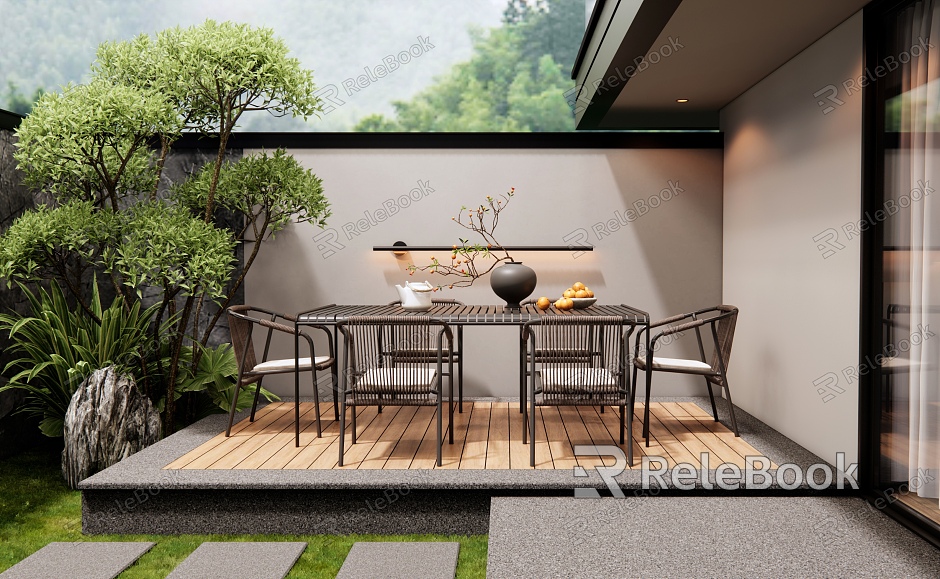 Modern Outdoor Table and Chair Rattan Outdoor Chair Plant Pile Courtyard Garden model