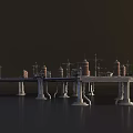 Tram Curved Elevated Tracks with Stone Pillars and Electric Poles Structure Design 3d model
