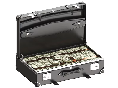 Open Black Briefcase Filled With Stacks Of US Dollar Bills 3d model