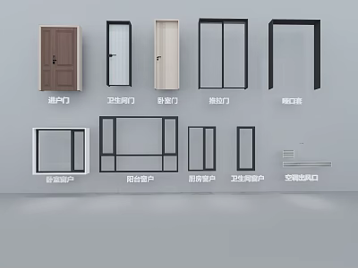 Different Types of Interior Doors and Windows with Bathroom Sliding and Casement Designs 3d model
