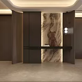 Elegant Modern Entryway Cabinet with Side Cabinet Marble Accent Wall and Pendant Lighting