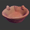 Traditional Handcrafted Terracotta Bowl With Three Handle Like Projections And Rough Surface