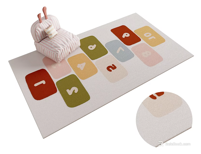 Square Rug With Colorful Number Blocks For Kids Play Room Decor 3d model 