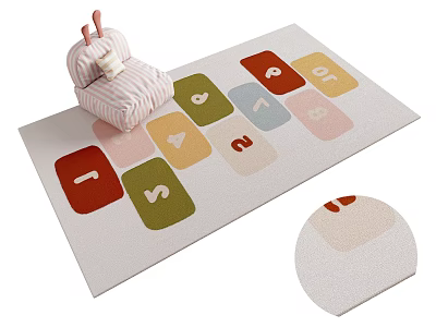 Square Rug With Colorful Number Blocks For Kids Play Room Decor 3d model