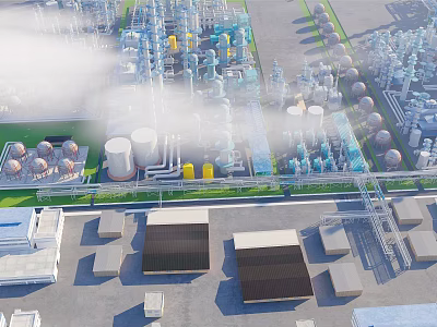 Aerial View Planning Of Industrial Plant With Storage Tanks Pipes And Factory Equipment 3d model