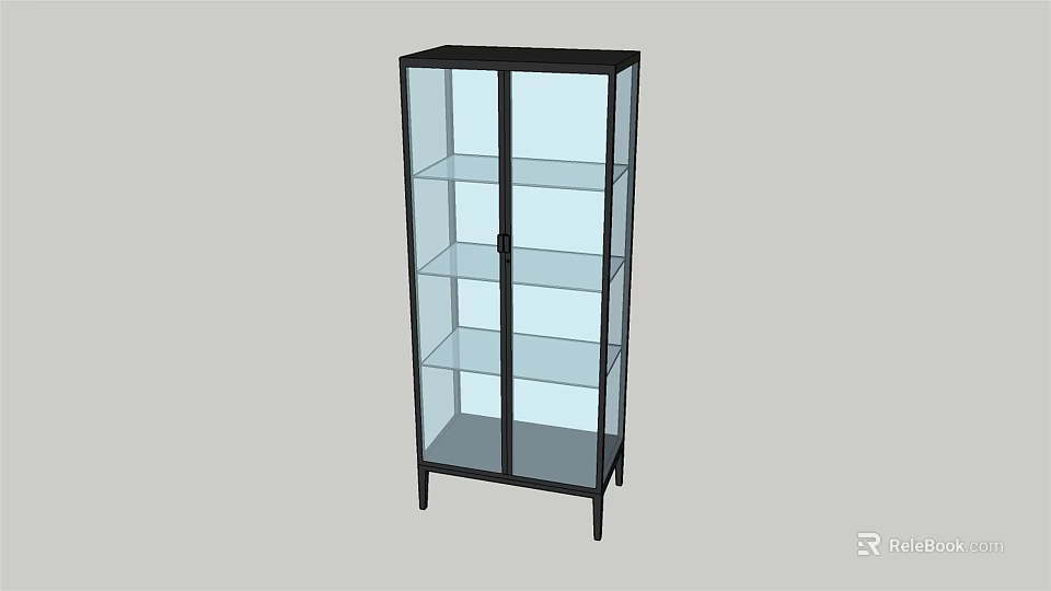 Black Frame Glass Door Cabinet with Multi Tiered Glass Shelves for Display Storage 3d model 