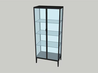 Black Frame Glass Door Cabinet with Multi Tiered Glass Shelves for Display Storage 3d model