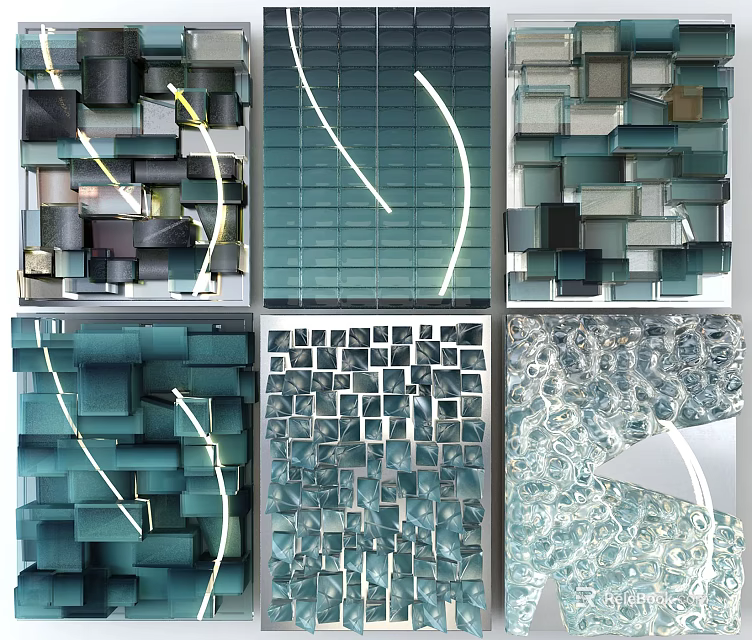 Modern Teal Glass Wall Decorations With Geometric Blocks And Creative Patterns 3d model