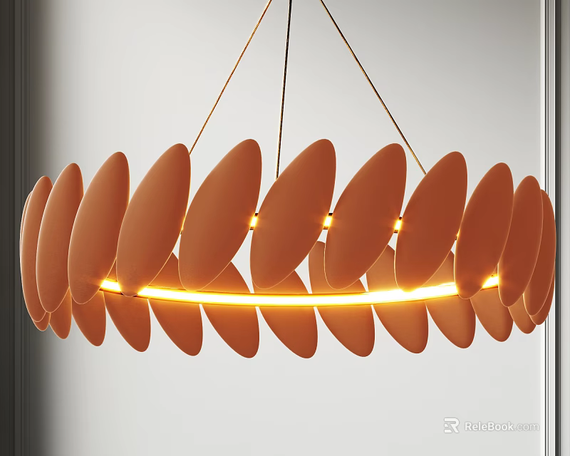 Modern Leaf Shaped Warm Brown Chandelier With LED Light Strip For Interior Decor 3d model 