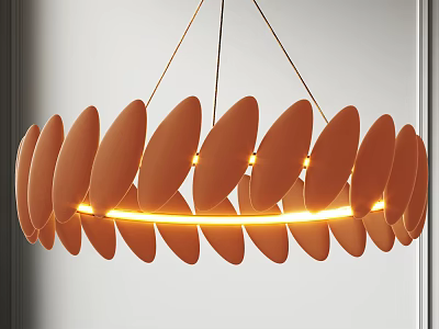 Modern Leaf Shaped Warm Brown Chandelier With LED Light Strip For Interior Decor 3d model
