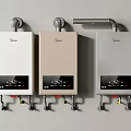 Different Colored Midea Water Heaters With Digital Display Mounted On Wall