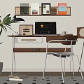 Modern Middle Ancient Book Table and Chair Combination Computer Desk Office Desk Wall Hanging Bookshelf Floor Lamp 3d model