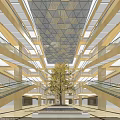 Spacious Shopping Mall Atrium Featuring Multiple Escalators Decorative Tree Ornate Ceiling And Marble Flooring 3d model