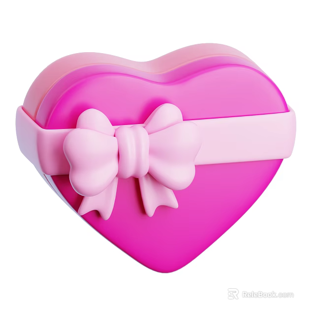 Decorative Ornament Set Featuring Pink Heart Shaped Box With Bow 3d model