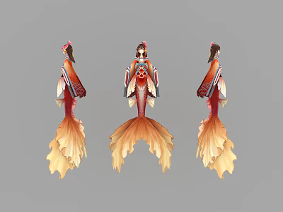Fantasy Character In Traditional Robe With Orange Fish Tail And Decorative Hairpiece 3d model