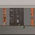 Modern Bookcase With Glass Doors Wooden Frame And Decorative Items On Shelves