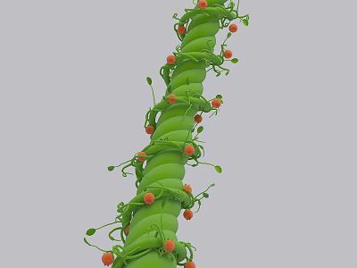 Green Spiral Plant Structure Featuring Small Orange Fruits And Green Leaves 3d model