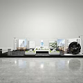 Modern Corporate Exhibition Hall Design With Booth Structure Display Screens And Green Plants