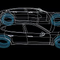 Car Line Drawing with Blue Wheels on Black Background Illustration