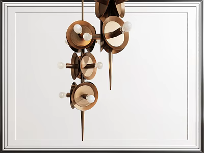 Modern Metallic Chandelier With Circular Elements And Light Bulbs In Unique Design 3d model
